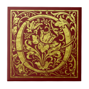 Carreau Lettre O Première Lettre Faux Gold Rouge