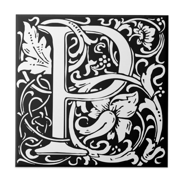 Carreau Lettre P Art nouveau Carrelage noir et blanc (Devant)