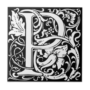 Carreau Lettre P Monogramme médiéval Art Nouveau