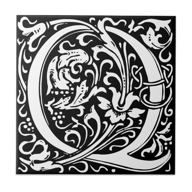 Carreau Lettre Q Art nouveau Carrelage noir et blanc (Devant)