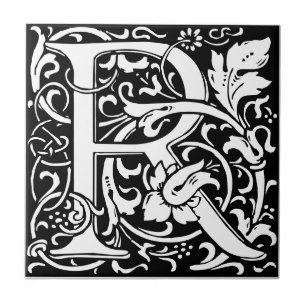 Carreau Lettre R Art nouveau Carrelage noir et blanc