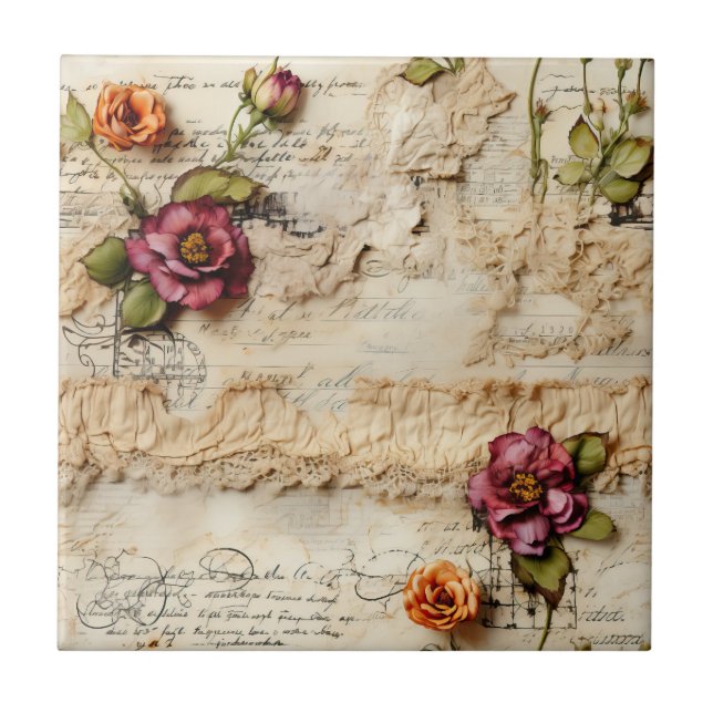 Carreau Lettre romantique vintage sur parchemin (Devant)