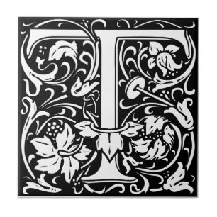 Carreau Lettre T Monogramme médiéval Art Nouveau