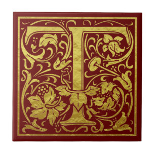 Carreau Lettre T Première Lettre Faux Gold Rouge