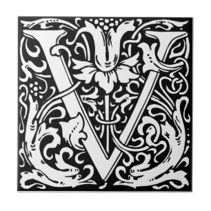 Carreau Lettre V Monogramme médiéval Art Nouveau