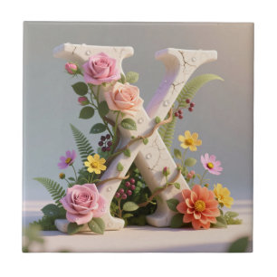 Carreau Lettre X Monogramme Texturé Floral Blanc