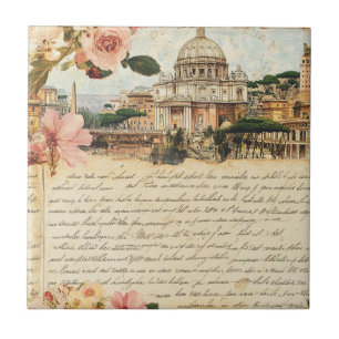 Carreau Lettres Florales d'Art Vintage Rome