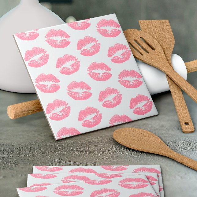 Carreau Lèvres Roses, Motif De Lèvres, Rouge Rose, Baiser (Créateur téléchargé)