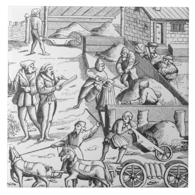 Carreau L'extraction des métaux, après une gravure sur (Devant)