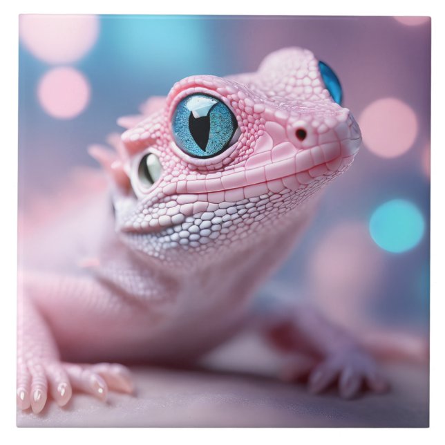 Carreau Lézard rose avec yeux bleus (Devant)