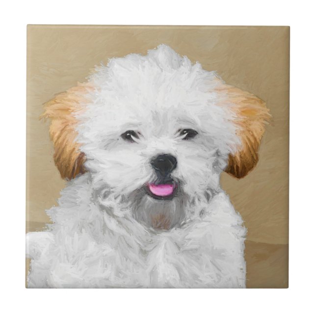 Carreau Lhasa Apso Puppy Peinture - Cute Original Chien Ar (Devant)