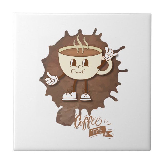 Carreau **L'heure du café – Tasse souriante mignonne avec  (Devant)