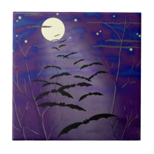 Carreau L'Heure Envoûtante avec Pleine Lune Jaune et Chauv