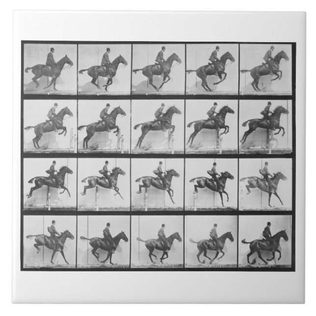 Carreau L'homme et le cheval sautant une barrière, (Devant)