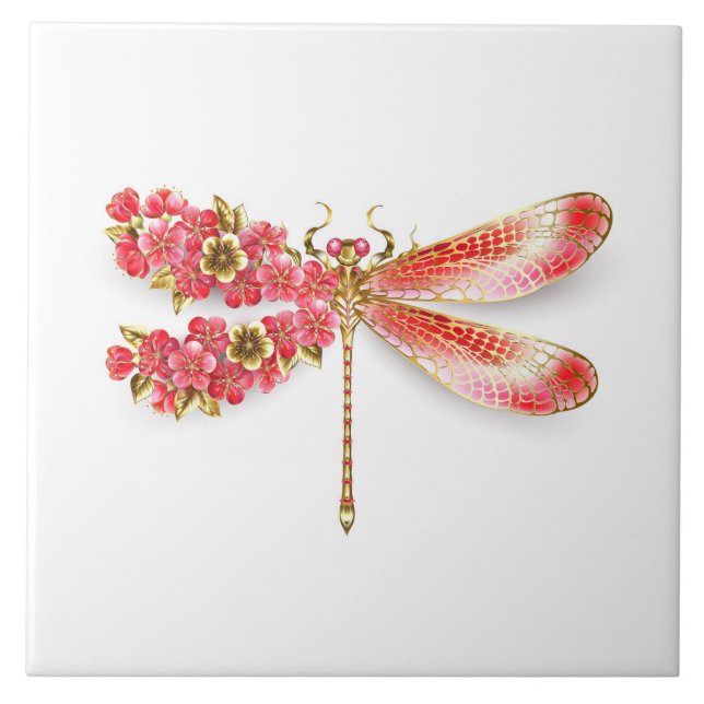Carreau libellule de fleurs avec sakura de bijoux (Devant)