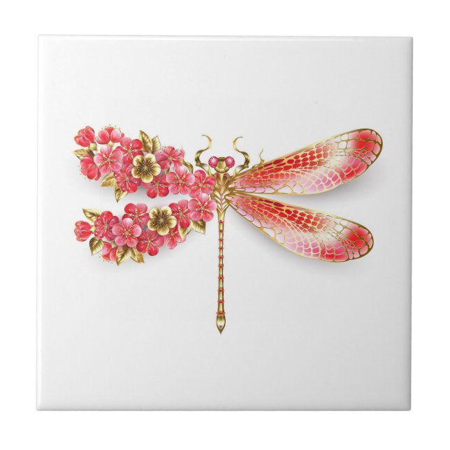 Carreau Libellule fleur avec sakura bijou (Devant)
