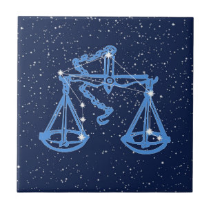 Carreau Libra Constellation et Signe avec Étoiles en Céram