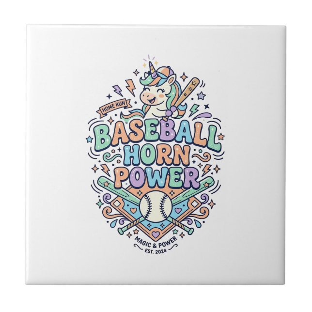 Carreau Licorne Baseball Corne Puissance Kawaii Conception (Devant)