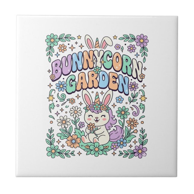 Carreau Licorne Bunnycorn Jardin Kawaii Typographie Design (Devant)
