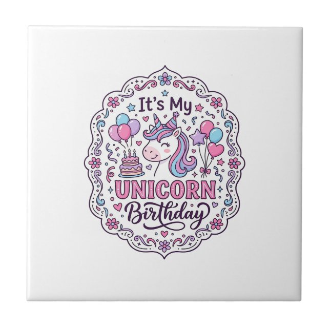 Carreau Licorne C'est Mon Anniversaire De Licorne T Shirt  (Devant)