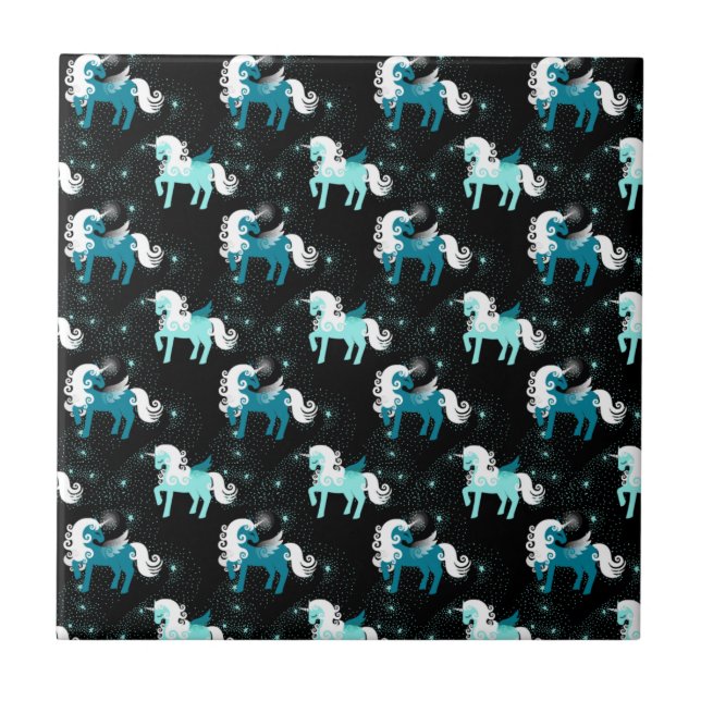 Carreau Licorne Cheval Univers Étoile Constellation Bleue (Devant)