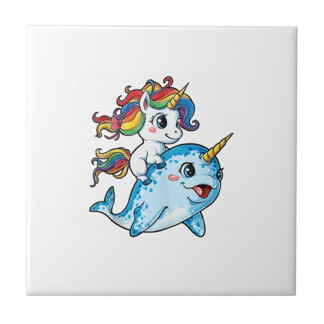 Carreau Licorne chevauchant narval drôle femmes arc-en-cie (Devant)