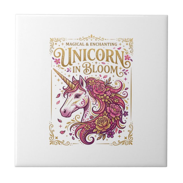 Carreau Licorne en fleurs design élégant Zazzle_1 (Devant)