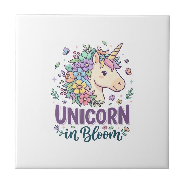 Carreau Licorne en fleurs, typographie gras, impression à  (Devant)