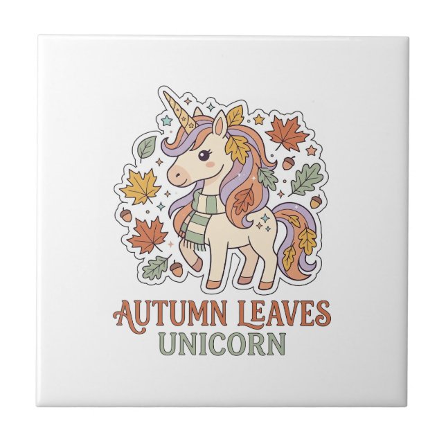 Carreau Licorne Feuilles D'automne Licorne Graphisme Merch (Devant)