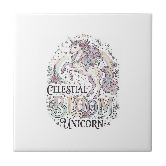 Carreau Licorne Fleur Céleste Licorne Premium Vecteur Typ (Devant)