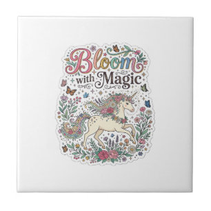 Carreau Licorne Fleurir avec Magie Typographie Vectorielle