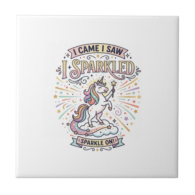 Carreau Licorne J'arrivai Je Vis Je Scintillai Impression  (Devant)