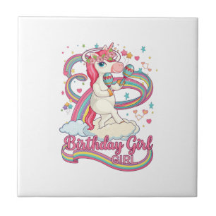Carreau Licorne Maracas Arc-en-ciel Fille d'anniversaire