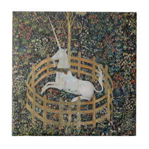 Carreau Licorne médiévale vintage dans l'art de la captivi