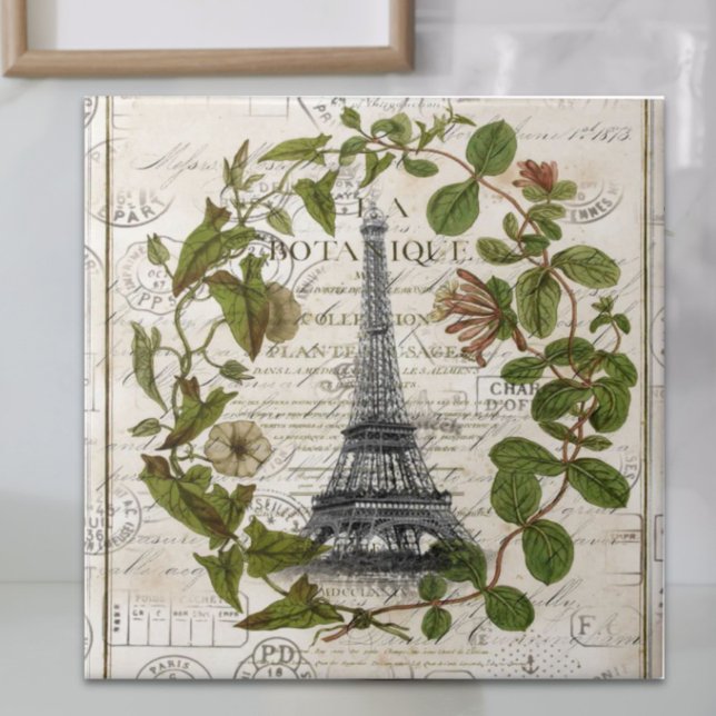 Carreau lierre feuille tour eiffel paris (french botanical ivy leaves paris eiffel tower ceramic tile)