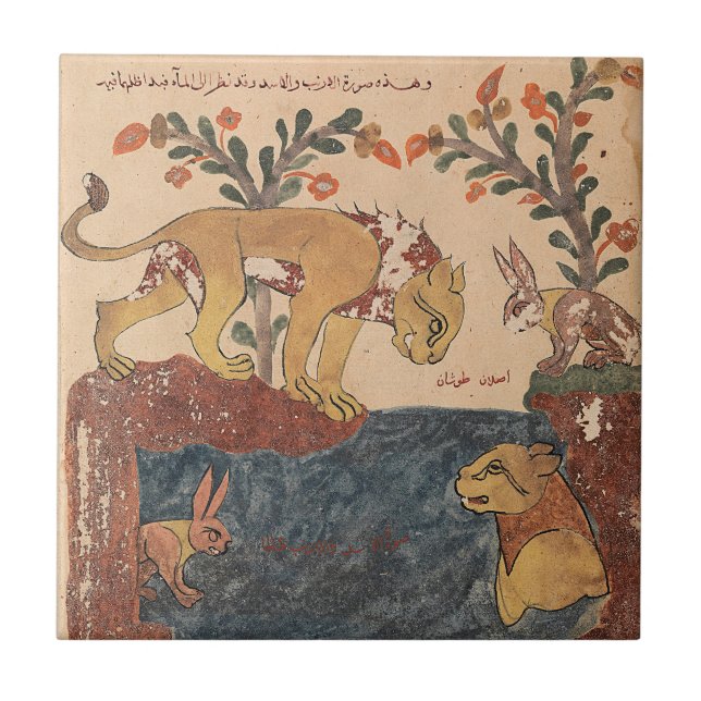 Carreau Lièvre Lion Renaissance indienne Fable Ce (Devant)