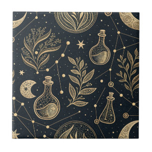 Carreau Ligne d'art doré céleste - Phases lunaires et poti