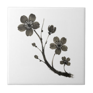 Carreau Ligne de fleur de prunier – Dessin botanique sur