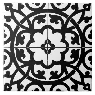 Carreau Ligne de fleurs classique, floral noir et blanc