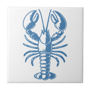 Carreau Ligne de homard minimaliste Art bleu Outline Côtie
