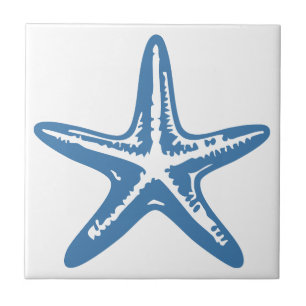 Carreau Ligne minimaliste Starfish Art Blue Outline Côtier