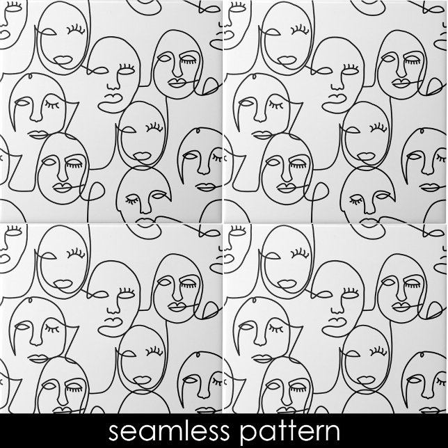 Carreau Lignes Abstraites modernes face à l'art de ligne c (Modern Abstract Lines Faces Continuous Line Art Ceramic Tile)