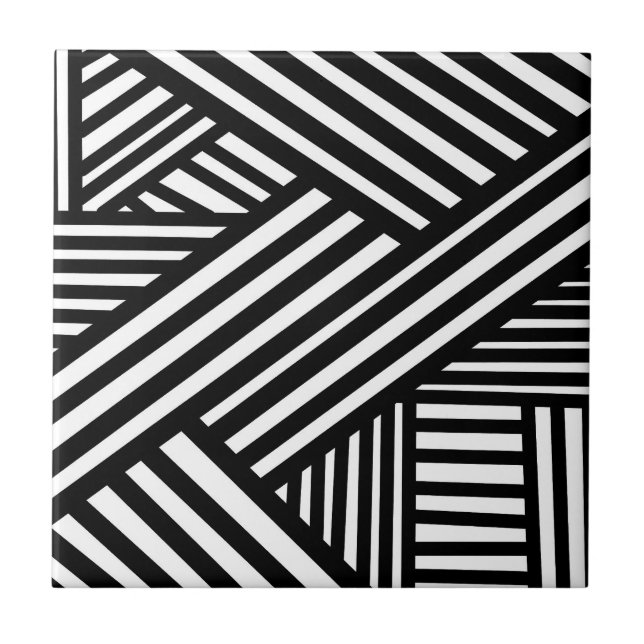 Carreau Lignes abstraites noires et blanches Art optique m (Devant)
