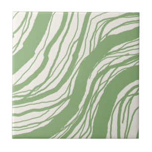 Carreau Lignes Abstraites Vastes Modernes Sage Vert Blanc