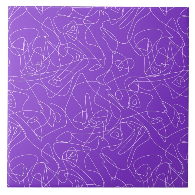 Carreau lignes courbes abstraites blanches sur fond violet (Devant)