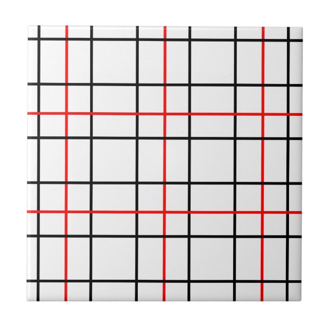 Carreau Lignes de grille noire rouge Conception de plis (Devant)