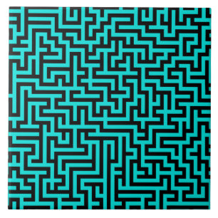 Carreau Lignes de labyrinthe noir turquoise