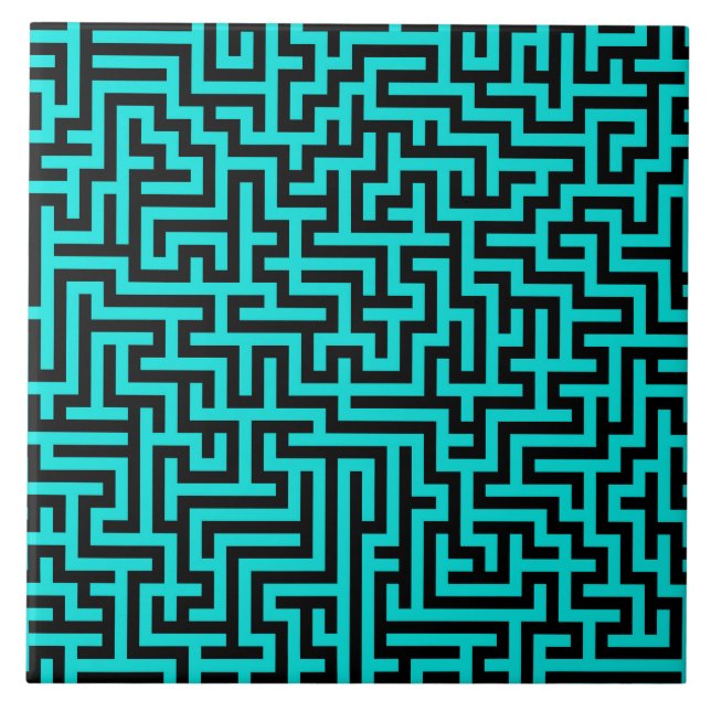 Carreau Lignes de labyrinthe noir turquoise (Devant)