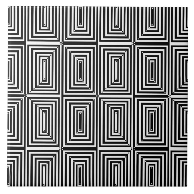 Carreau Lignes et points d'art fin optique en noir et blan (Devant)