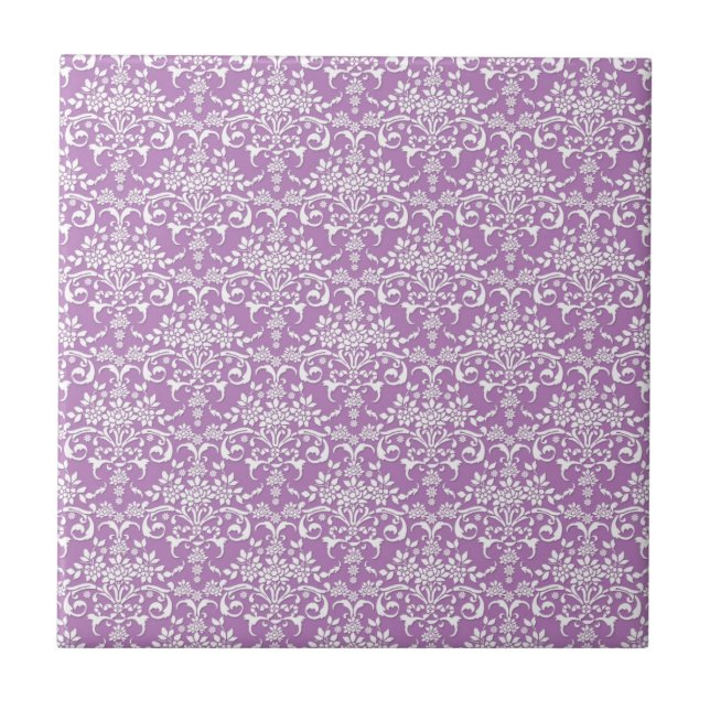 Carreau Lilac Purple et blanc Floral Damask (Devant)